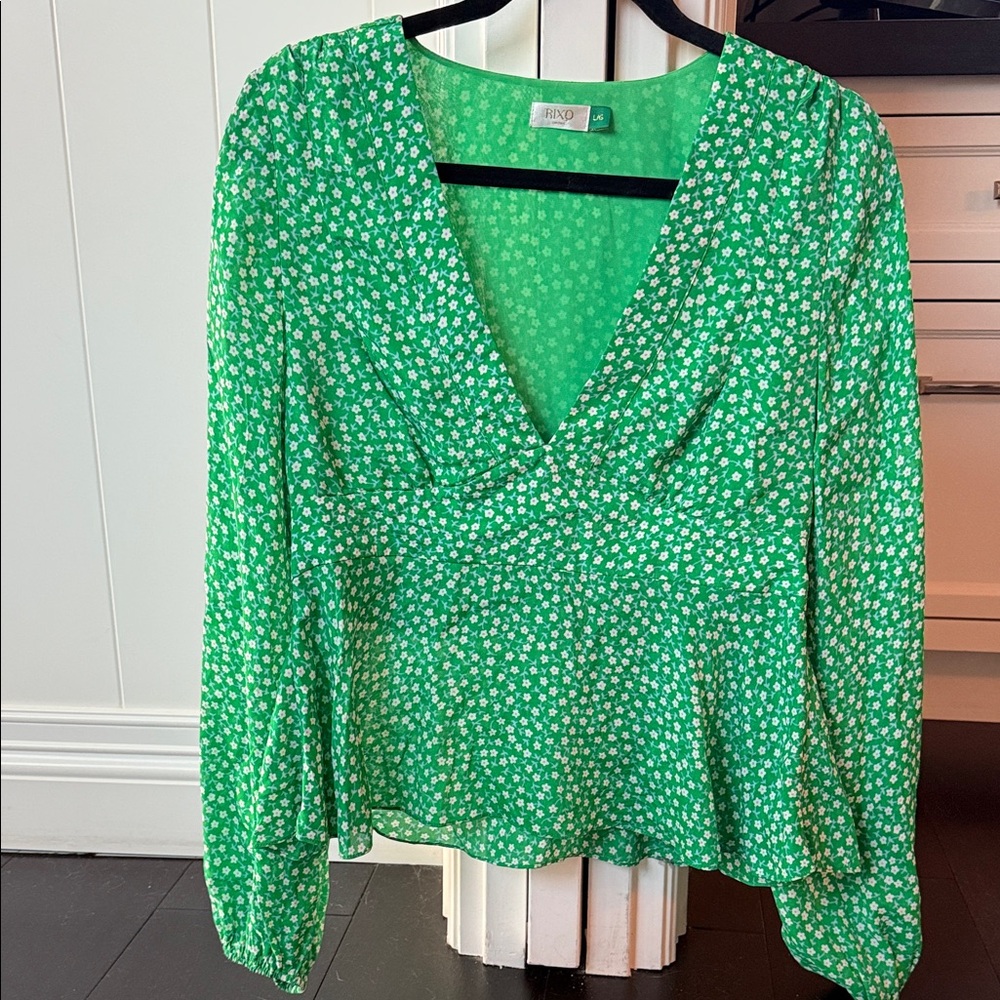 RIXO Floral Green Peplum Women's Top
